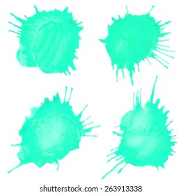 Set watercolor blobs, isolated on white background. Shape design blank watercolor colored rounded shapes web buttons on white background. Vector, mint color