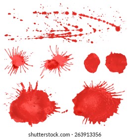 Set watercolor blobs, isolated on white background. Shape design blank watercolor colored rounded shapes web buttons on white background. Vector, red color