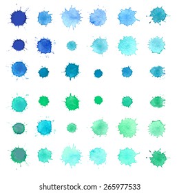 Set watercolor blobs, isolated on white background. Shape design blank watercolor colored rounded shapes web buttons on white background. Vector