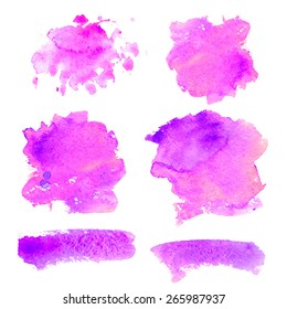 Set watercolor blobs, isolated on white background. Shape design blank watercolor colored rounded shapes web buttons on white background. Vector