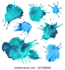 Set watercolor blobs, isolated on white background. Shape design blank watercolor colored rounded shapes web buttons on white background. Vector
