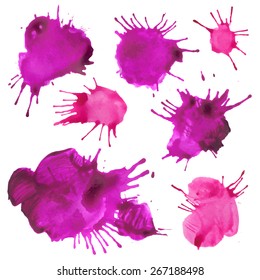 Set watercolor blobs, isolated on white background. Shape design blank watercolor colored rounded shapes web buttons on white background. Vector