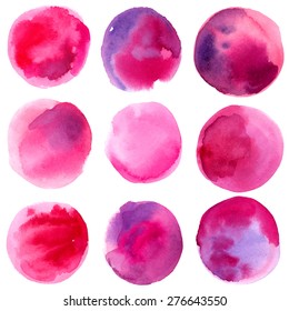 Set watercolor blobs, isolated on white background. Shape design blank watercolor colored rounded shapes web buttons on white background. Vector