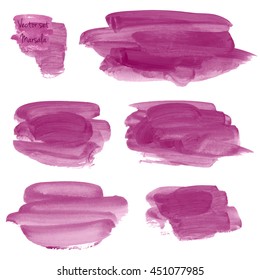 Set watercolor blobs, isolated on white background. Shape design blank watercolor colored rounded shapes web buttons on white background. Divorces paint. Red wine. Marsala