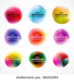 Set of watercolor blobs,  splashes isolated on white background. Beautiful round design elements for you message. Vector illustration