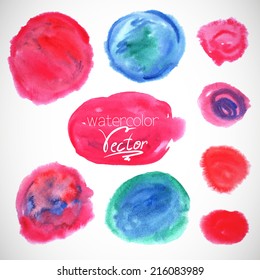 Set of watercolor blobs, splatters isolated on white background Watercolor circle design elements 