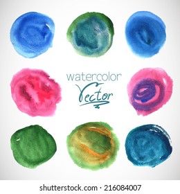 Set of watercolor blobs, splatters isolated on white background Watercolor circle design elements 