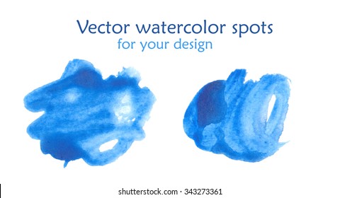 Set of watercolor blue spots, vector