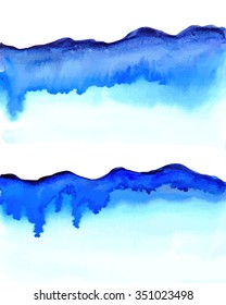 Set of watercolor blue strips isolated on white background