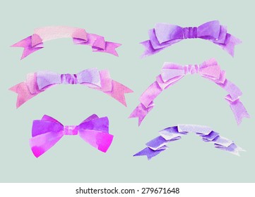 set of watercolor bows and ribbons