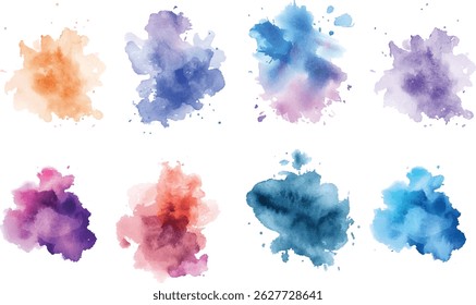 Conjunto de aquarela brash design multicolorido. aquarela em fundo branco.