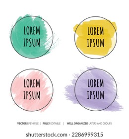 Set of watercolor brush button. Spots on a white background. Watercolor texture with brush strokes. Round, rectangle, spot.  Vector. Isolated.
