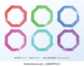 Einstellung der Pinselspitze für die Wasserfarbe. Spots auf weißem Hintergrund. Aquarellstruktur mit Pinselstrichen. Rund, Rechteck, Punkt.  Vektorgrafik. Einzeln.
