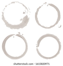 Set of watercolor brush strokes in the shape of a circle on a white background. Tea Stain Collection for your design. EPS10 vector illustration.