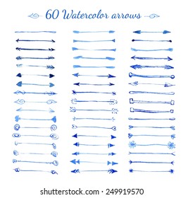 Set of watercolor brushes and arrow elements