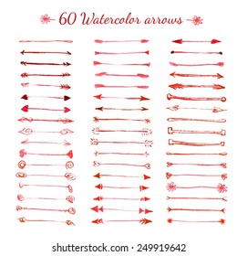 Set of watercolor brushes and arrow elements