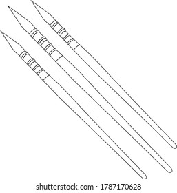 Set of watercolor brushes in vector for coloring, black outlines on a white background