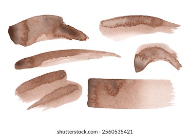 Set von Aquarell Pinselstrich in der 2025 Farbe des Jahres Mocha Mousse. Handgezeichnete strukturierte Vorlage mit eleganten warmen braunen Ton. Perfekt für trendige Grafikressourcen und trendige Designs.