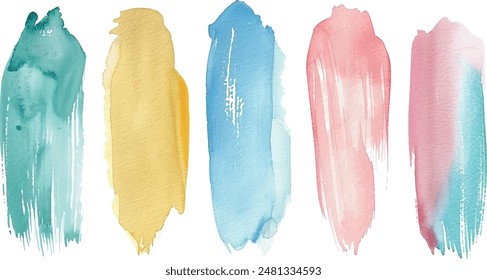 Set of watercolor brushstrokes, colourful, for design, background	
