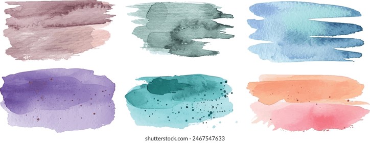 Set of watercolor brushstrokes, pastel colors, for design, isolated