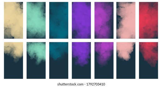 Set of watercolor business cards, poster, banner, flyer or invitation with front and back graphics. Rainbow and pastel colors. Free copy space for logo and graphics. Vector illustration. Collection.