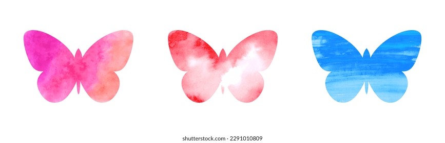 Set of watercolor butterflies on white background. Vector illustration. Design elements for greeting cards, scrapbooking paper.