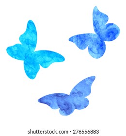 Set of watercolor butterflies silhouettes isolated on white background. Vector illustration.