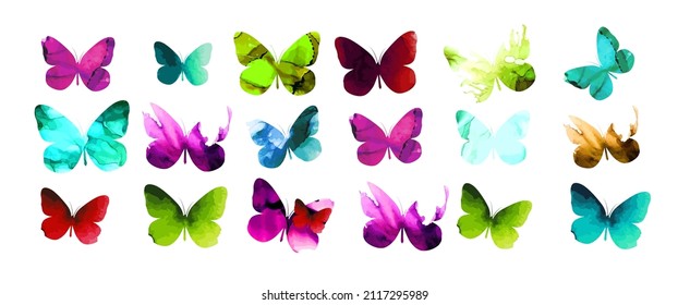 Set of watercolor butterflies. Vector illustration