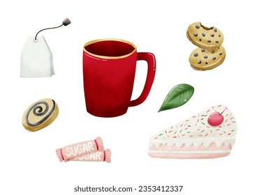 Set of Watercolor Cafe Elements Vector