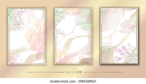 Set of watercolor cards. Hand-drawn flowers and branches. Set of hand drawn leaves on a white background. Vector.