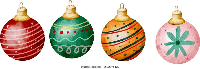 Set of Watercolor Christmas Ornament. Christmas Ball