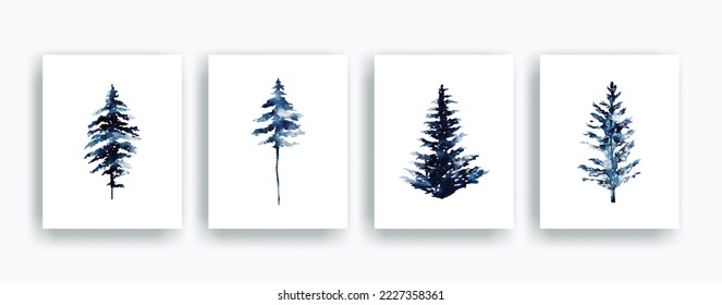 Setzen Sie Aquarell Weihnachtsbaum Vektorelemente Design mit Pine Wreath, Mistletoe, Winterpflanzen Design-Illustration für Grüße, Einladung, Flyer, Broschüre, Cover in Vektorgrafik.