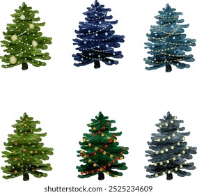 Set of Watercolor Christmas Tree. Christmas. Xmas. Christmas Eve