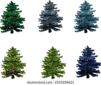 Set of Watercolor Christmas Tree. Christmas. Xmas. Christmas Eve