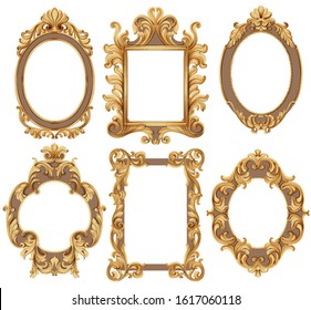 Set of Watercolor circle and flower shaped frames