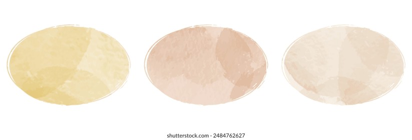 Set of watercolor circular frames, natural color scheme, hand-drawn
