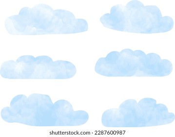 set of watercolor clouds on white background