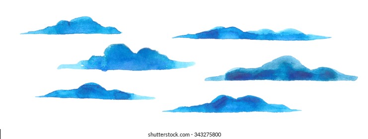 Set of watercolor clouds, vector