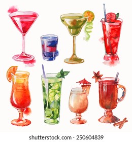 Set of watercolor cocktails