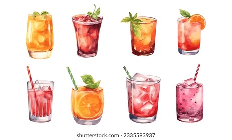 set of watercolor cocktails painting