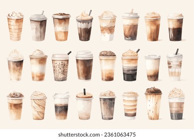 Set of watercolor coffee cup