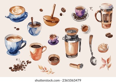 Set of watercolor coffee cup