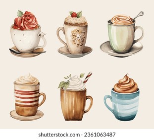 Set of watercolor coffee cup