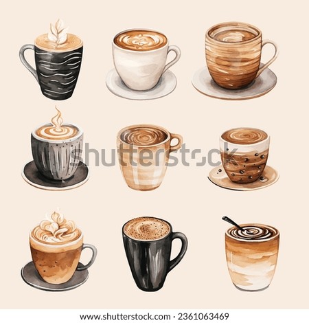 Set of watercolor coffee cup