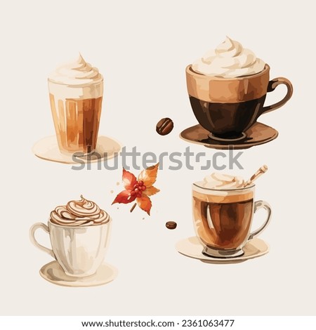 Set of watercolor coffee cup