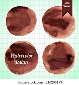 Set of watercolor coffee stains. Collection of stylized watercolor brush strokes. Hand drawn vector illustration.