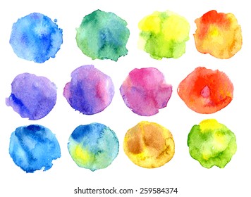 Set Of Watercolor Colorful Drops On A White Background. Watercolor Vector Shapes