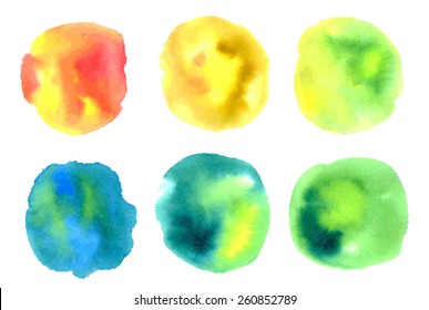 Set of watercolor colorful drops on a white background. Watercolor vector shapes