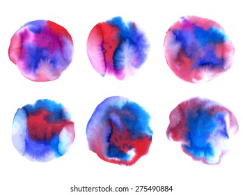 Set of watercolor colorful drops on a white background. Watercolor vector shapes