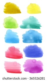 Set of watercolor colorful drops on a white background. Watercolor vector shapes